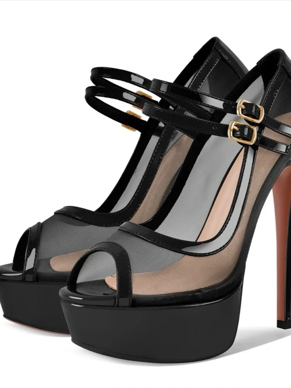 Black Platform Mary Jane Heels with Gold Buckles